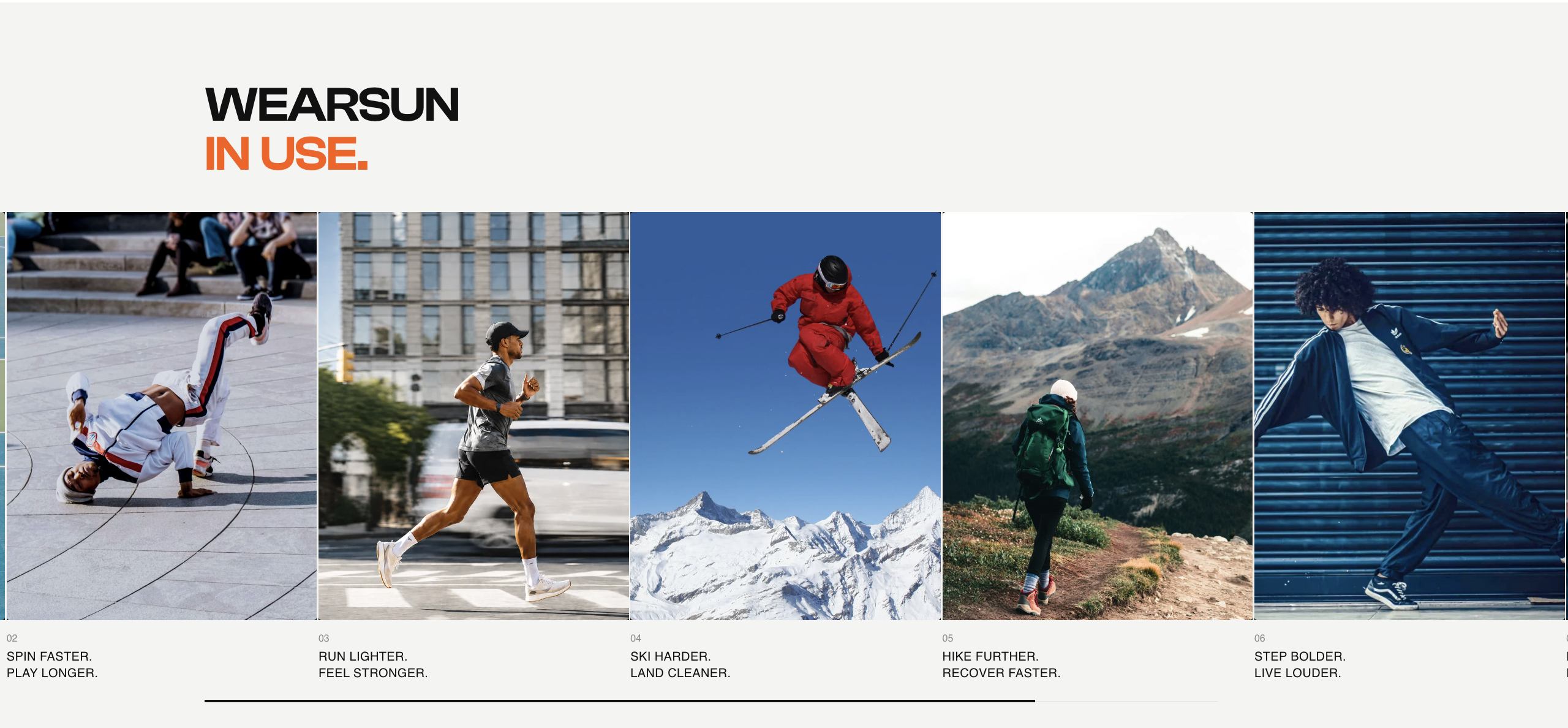 WearSun in-use activity gallery across sport and movement